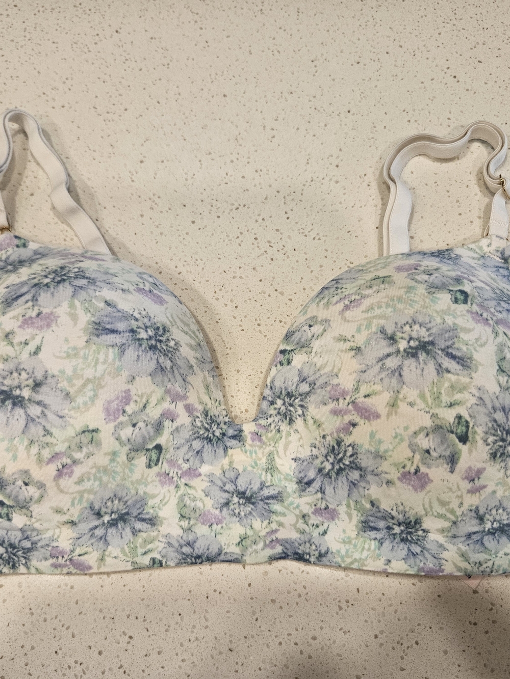 Victoria's Secret White Bra with Blue, Green & Lavender Floral Print
